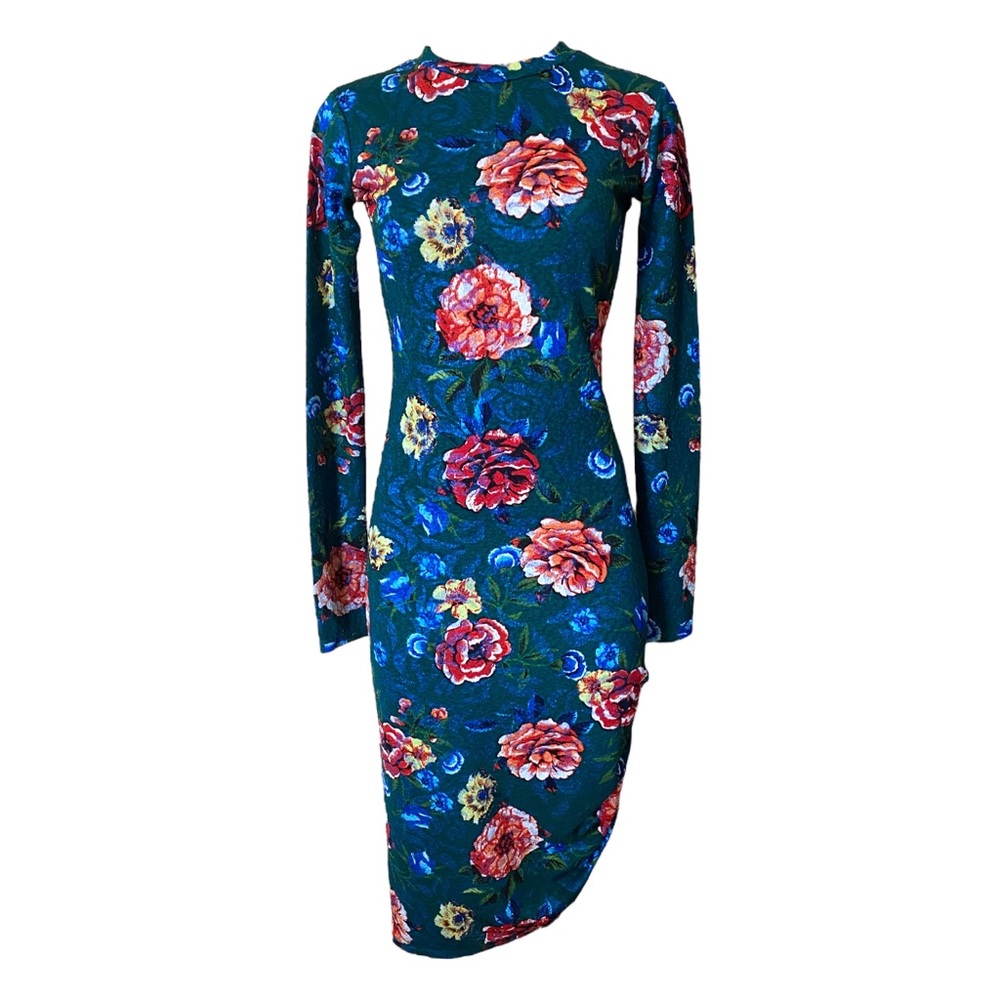 Zara Asymmetrical Floral Ruched Midi Dress | Women's Size Small
